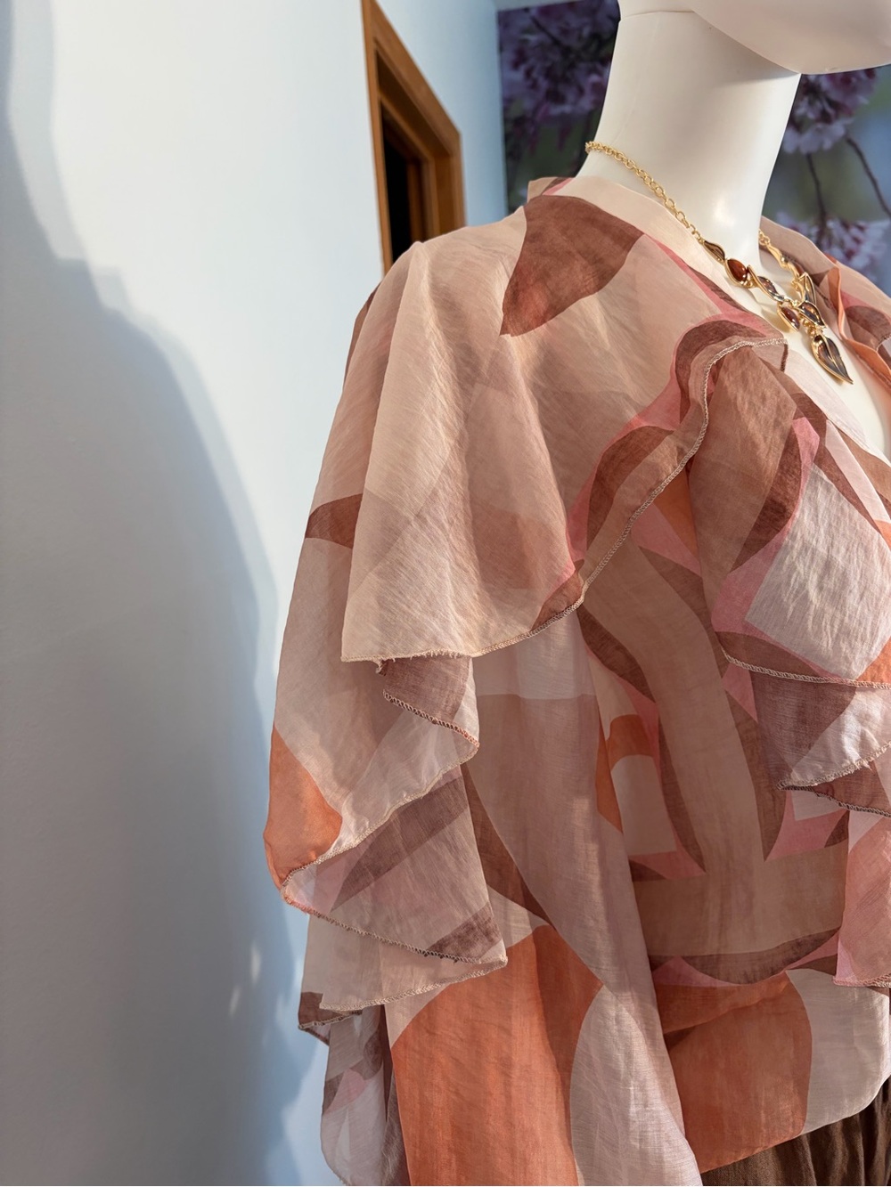 #920 New Collection Layered Ruffle Geometric Blouse - Made in Italy. NWT - Picture 6 of 10